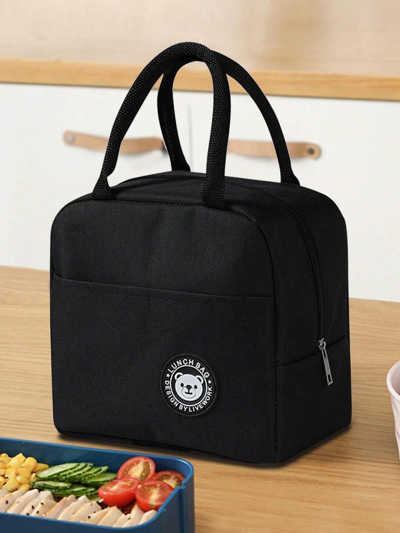 SKY-TOUCH Lunch Box Bag : Reusable Insulated Lunch Tote Bag Leakproof Thermal Cooler Sack Food Handbags Case for Work Office School Picnic Travel Black