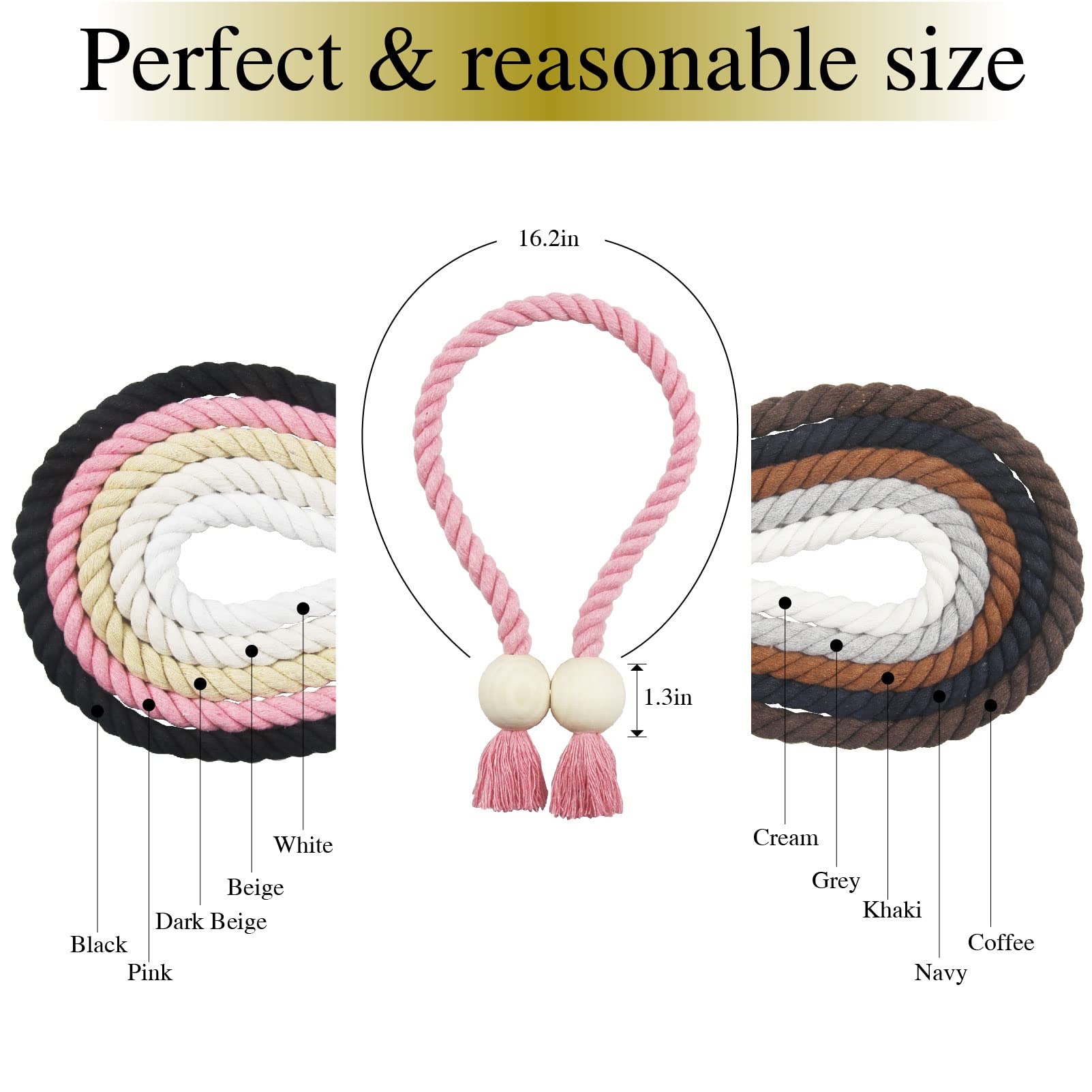 Lot de 6 embrasses magnétiques en coton tissé à la main pour rideaux avec boucle en bois Rose Aucun outil nécessaire