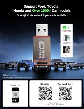 2026 Wireless CarPlay Adapter Support Apple CarPlay & Android Auto, 2-in-1 USB A & USB C Mini Bluetooth Dongle Convert Wired to Wireless Compatible with iPhone & Android