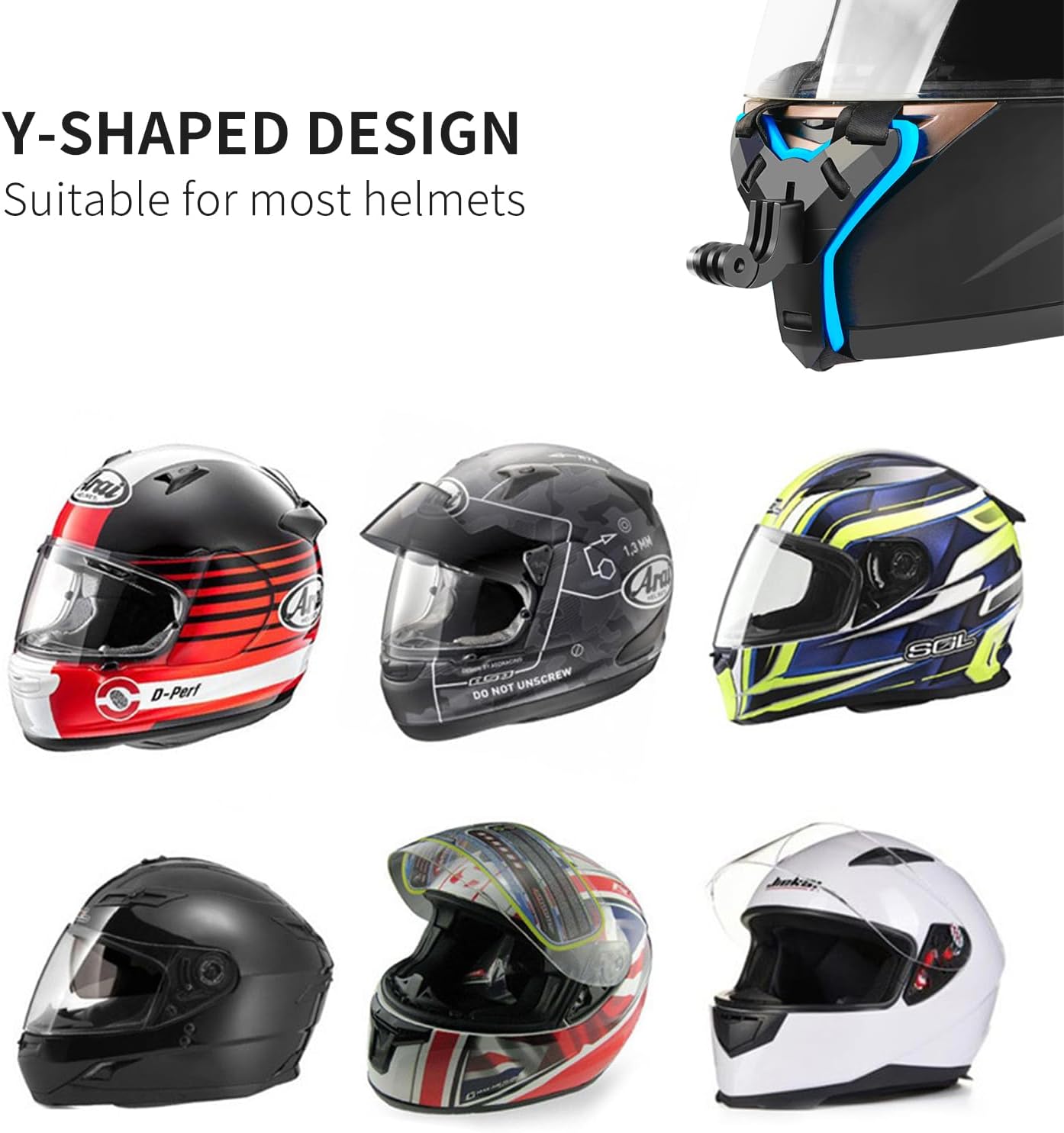 Motorcycle Helmet Chin Strap Mount Compatible for GoPro Hero 13/12/11/10/9/8/7/(2018), 6, Hero Black, for Insta 360 X3 GO3, Yi, SJCAM, for DJI Action 5 Pro Action 3 4, Extension J Holder Mount (Blue) image 3