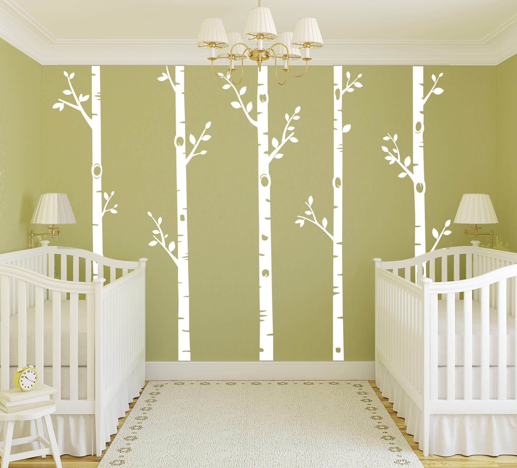 Adesivi da parete con albero gigante, 5 adesivi da parete con albero di betulla, per cameretta dei bambini, camera da letto, soggiorno (254 cm, bianco)