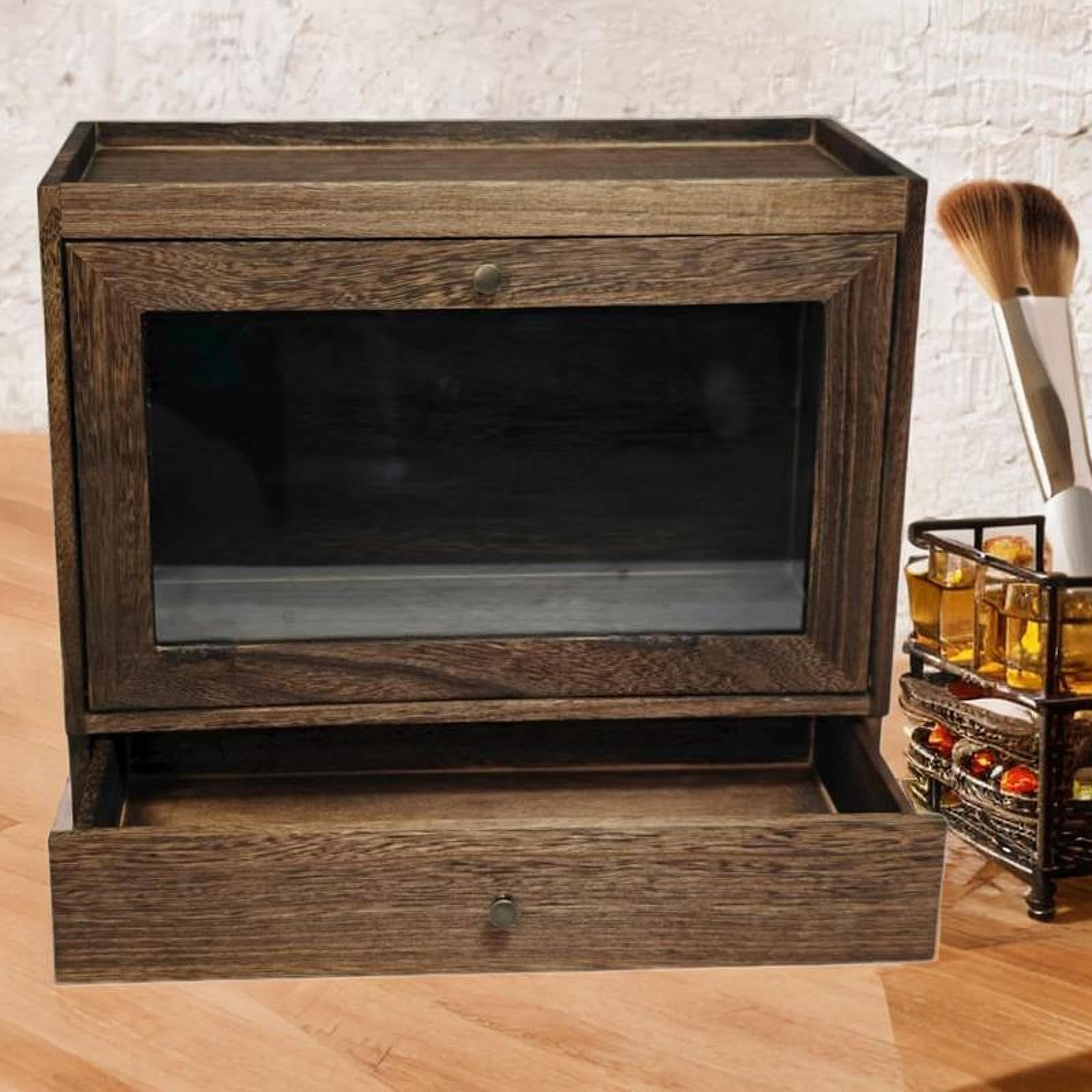 Organisateur de Maquillage, Tiroir de Rangement pour Cosmétiques En Bois avec Couvercle En Acrylique Transparent, Anti-poussière et Robuste, Idéal Com, Brun