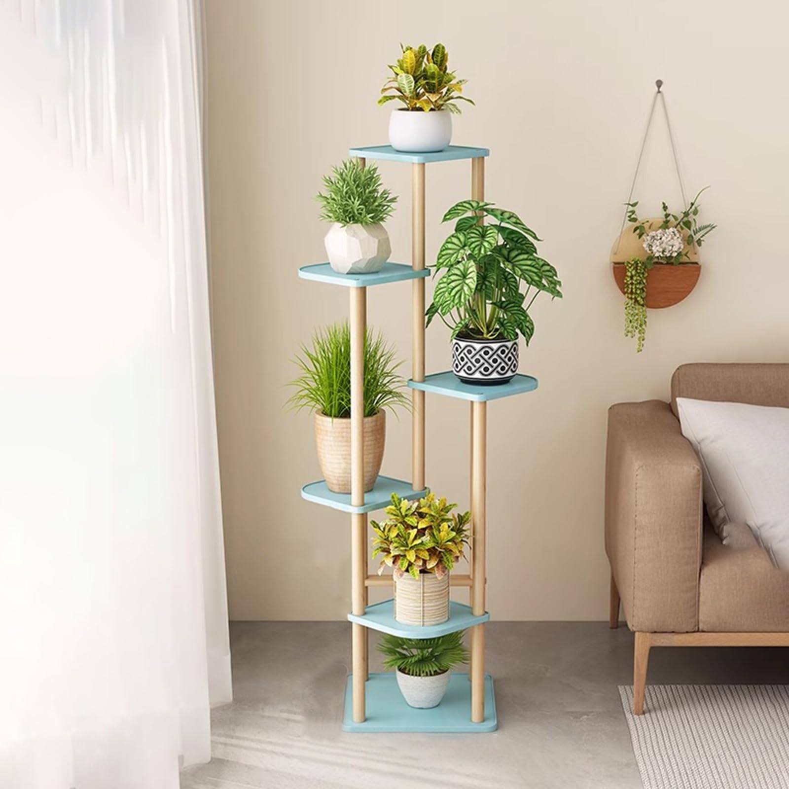 Porte-pots de fleurs d'angle en métal bleu au design moderne épuré