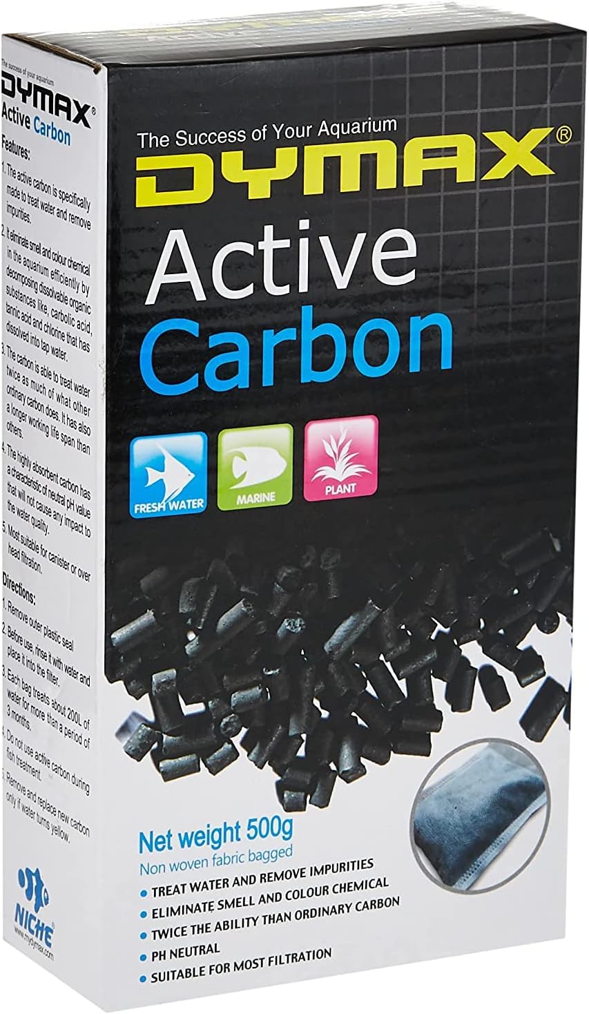 Dymax Activated Carbon for Aquarium Filtration, Black, 500 gm