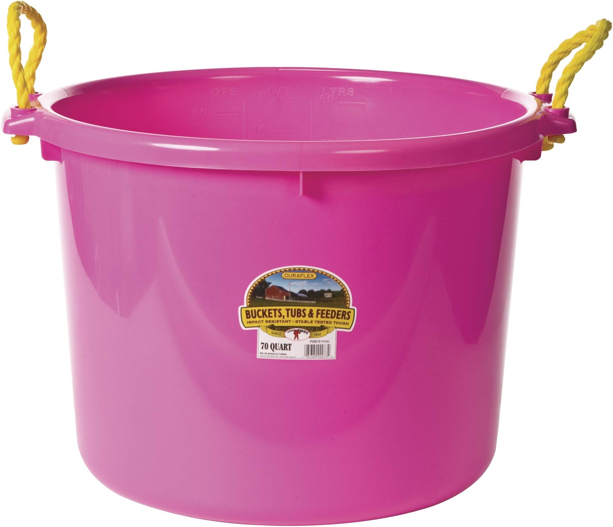 Little Giant® Plastic Muck Tub | Durable & Versatile Utility Bucket with Handles | Muck Bucket | Durable Handles | 70 Quart | Hot Pink