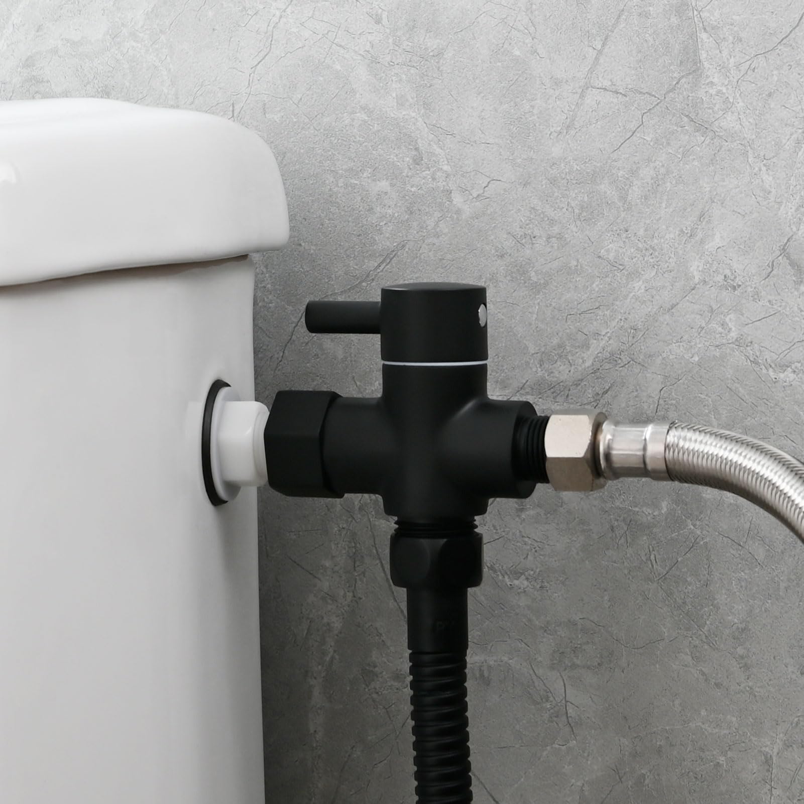 Tecmolog Douchette à Main Bidet Acier Inox Kit Douchette WC avec Vanne WC 3 Voies 3/8"-12/17 et Tuyau de Douche 1.2m, Idéal pour WC Suspend Noir, WS024CF2