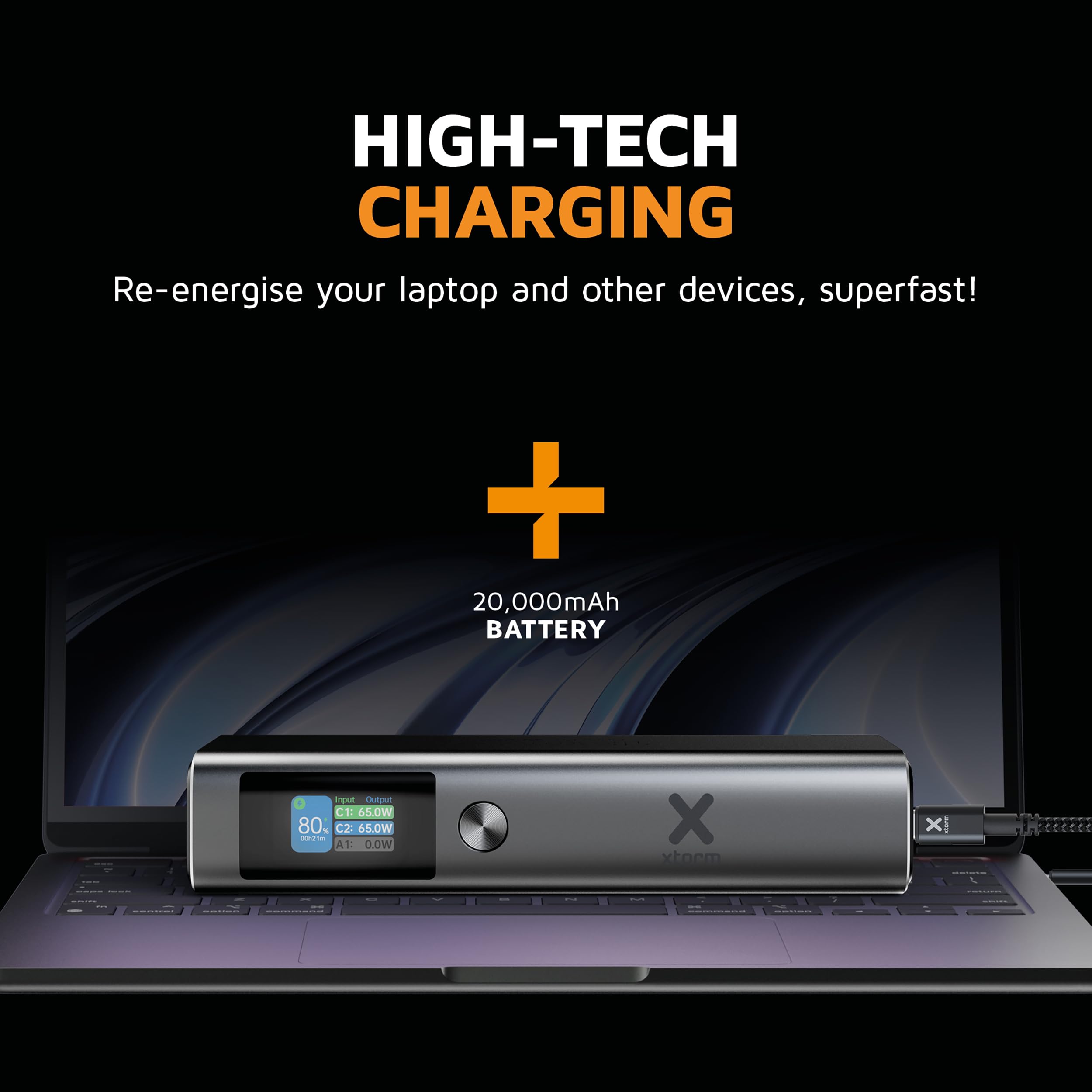 Xtorm Nova Powerbank 20 000 mAh, ultra cienki lekki zewnętrzny akumulator, 130 W USB-C, szybka ładowarka do laptopa, iPhone'a, Samsung Galaxy i Morza, Quick-Charge, 2 porty USB-C