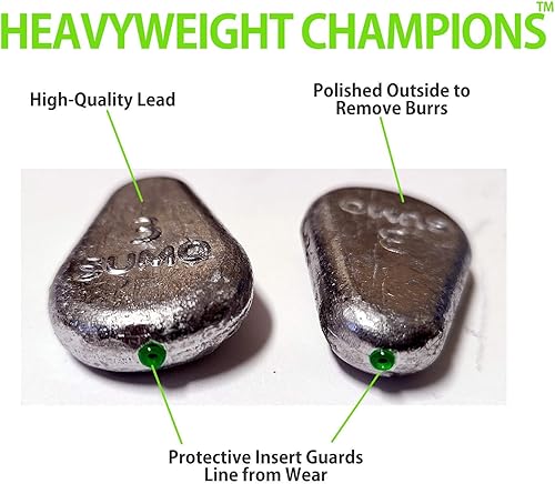 Miniatura 3 de Catfish Sumo Pesos planos de plomo sin rollo de 3 onzas con insertos de protección de línea para proteger contra daños en río paquete de 10