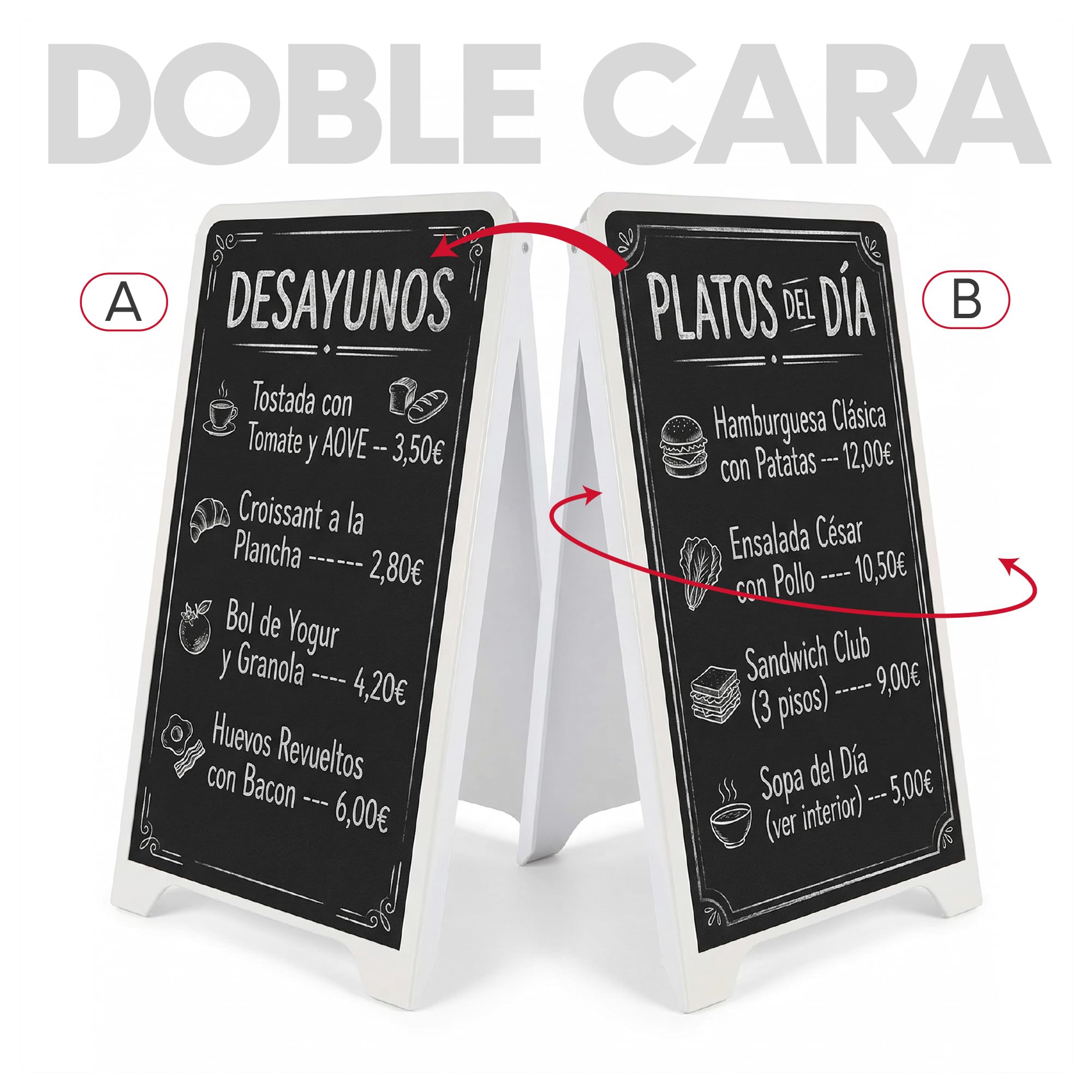 Caballete Publicitario de Plástico Con Pizarra | Medidas 480x815 mm | Expositor Doble Cara para Carteles | Caballete de Acera Económico para Anuncios y Promociones