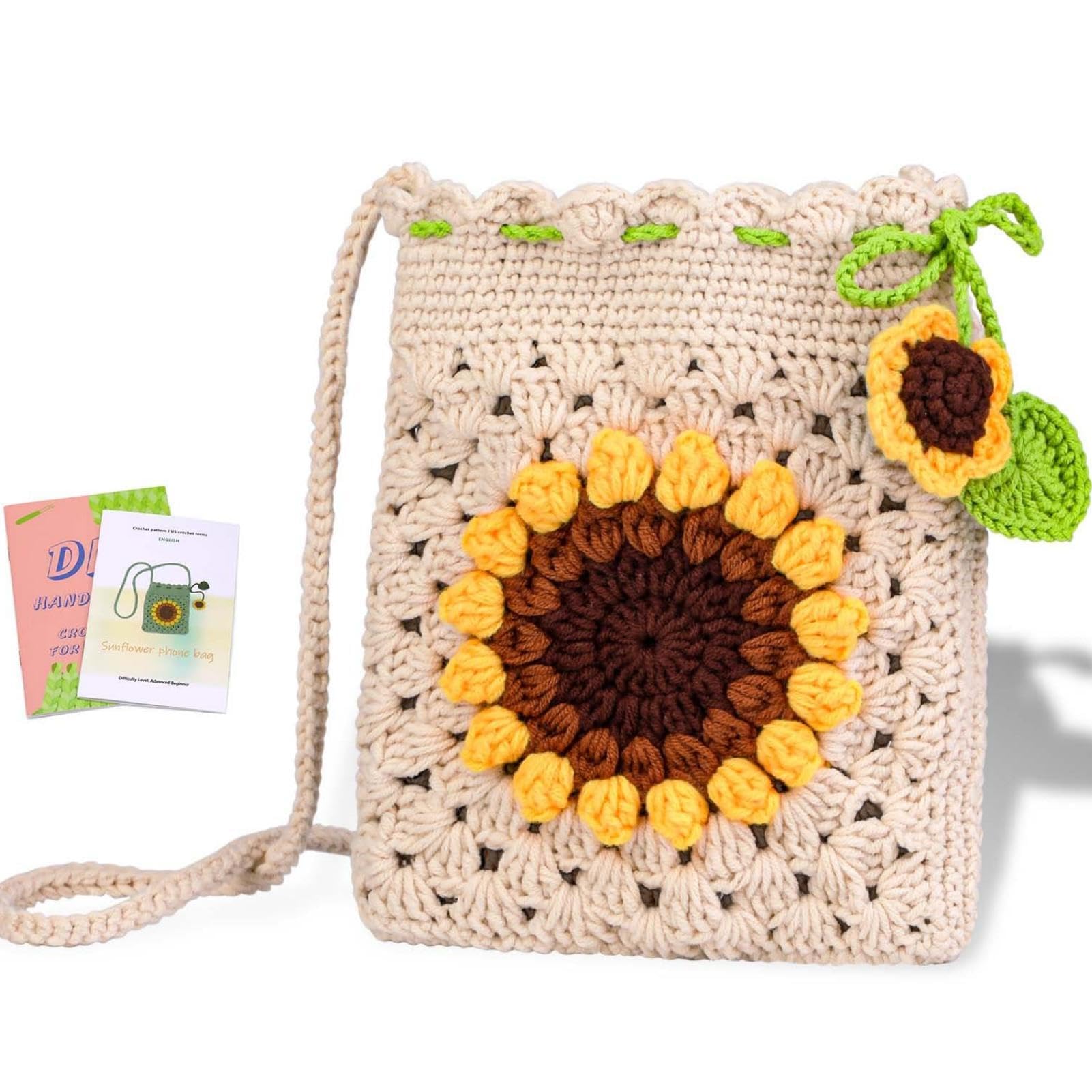 DIANZHU Crochet Kit for Beginners - Phonebag Crochet Starter Kit with Video Tutorials and Yarns, Hook, Accessories for Adult Knitting Craft DIY (Green)-image-1