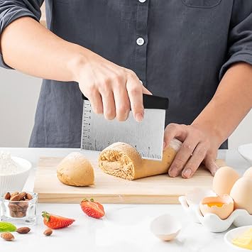 2er Pack Stainless Steel Pastry Blender Cutter and Bench Scraper Set, Efficient Multipurpose Kitchen Baking Tool with Ergonomic Grip Handle for Nut, Pie and Dough Processing (Cutter & Scraper)
