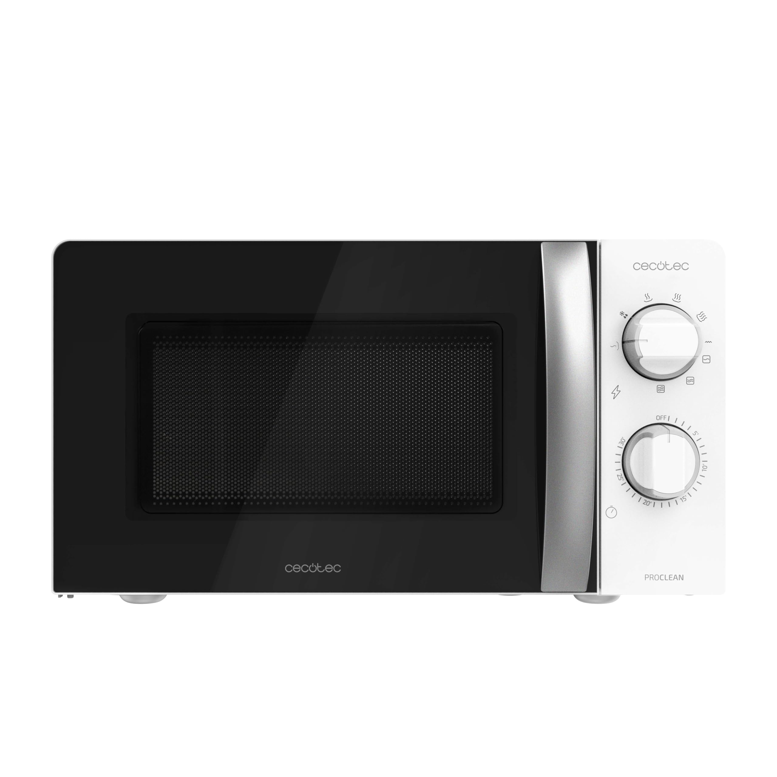 Cecotec Microondas Mecánico 20L GrandHeat 2110. 700W, Grill, 3DWave, Descongelación, 6 Niveles de Potencia, Temporizador 30m, Mandos Mecánicos, Compacto, Avisador Fin Cocción, Uso Fácil