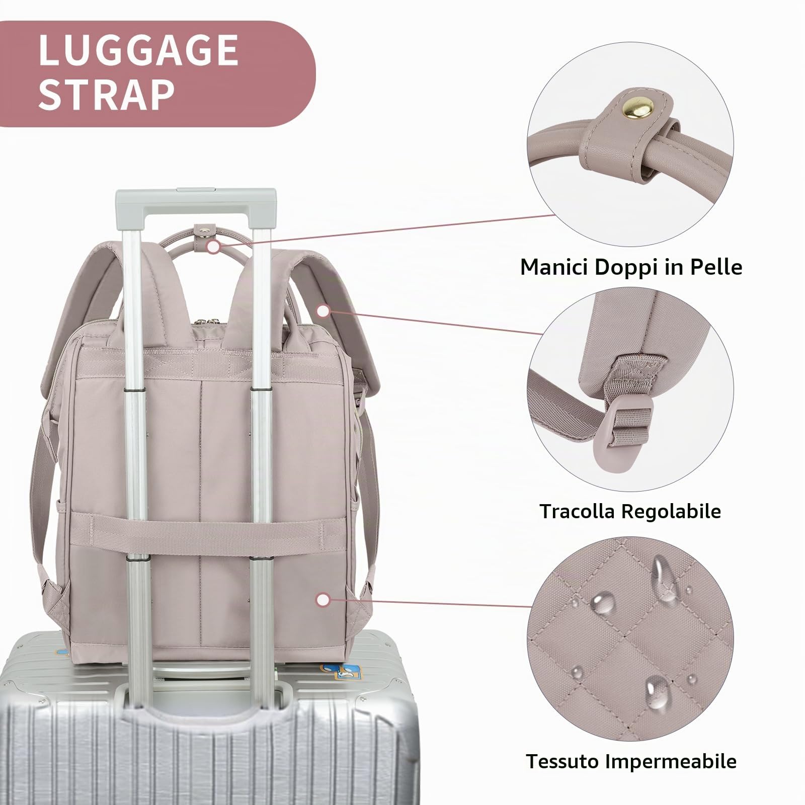 EMPSIGN Zaino Porta PC 17 Pollici, Multitasche Grande Capacità Resistente | rosa, idrorepellente, tasche laterali per borraccia, spallacci comodi, fascia trolley, adatto per scuola, ufficio e viaggi