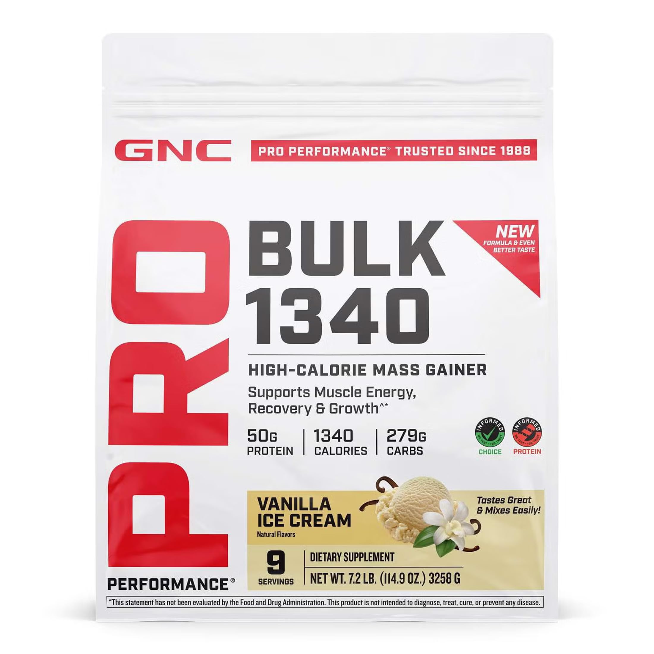 GNC Pro Performance Bulk 1340 - Vanilla Ice Cream, Twin Pack, 9 Servings per Bottle, Supports Muscle Energy, Recovery and Growth
