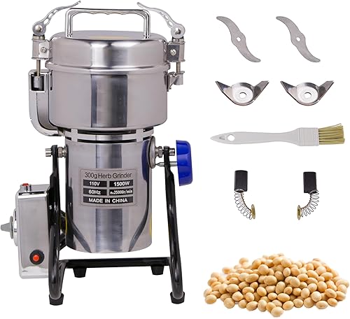 Miniatura 1 de Hakka Molino de granos, molinillo eléctrico de polvo de 1500 W, máquina pulverizadora de acero inoxidable de alta velocidad de 1500 W, molinillo