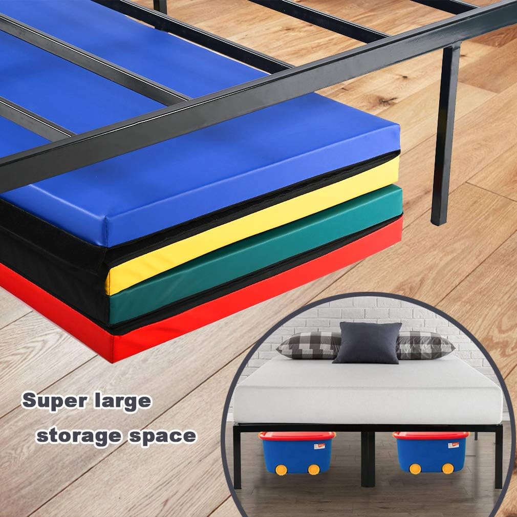 FDW Platform Bed Frame Queen Metal Base Mattress Foundation No Box Spring Needed 14 Inch Heavy Duty Steel Noise-Free,Black