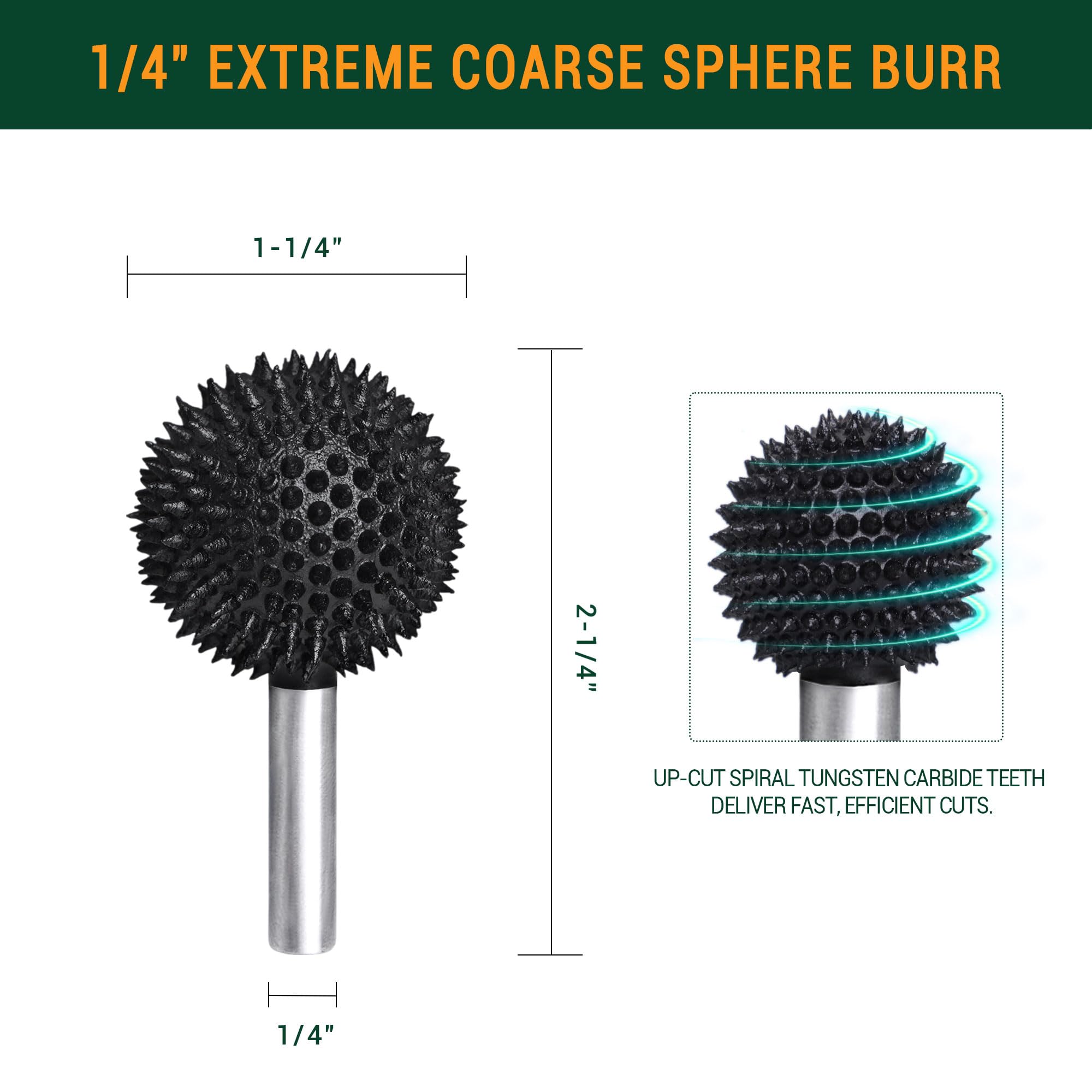 Rebaba rotativa extrema, eje de 1⁄4 pulgadas, muy grueso, accesorio para carpintería para Dremel, Foredom, DeWalt, Milwaukee, carburo de tungsteno abrasivo (esfera)