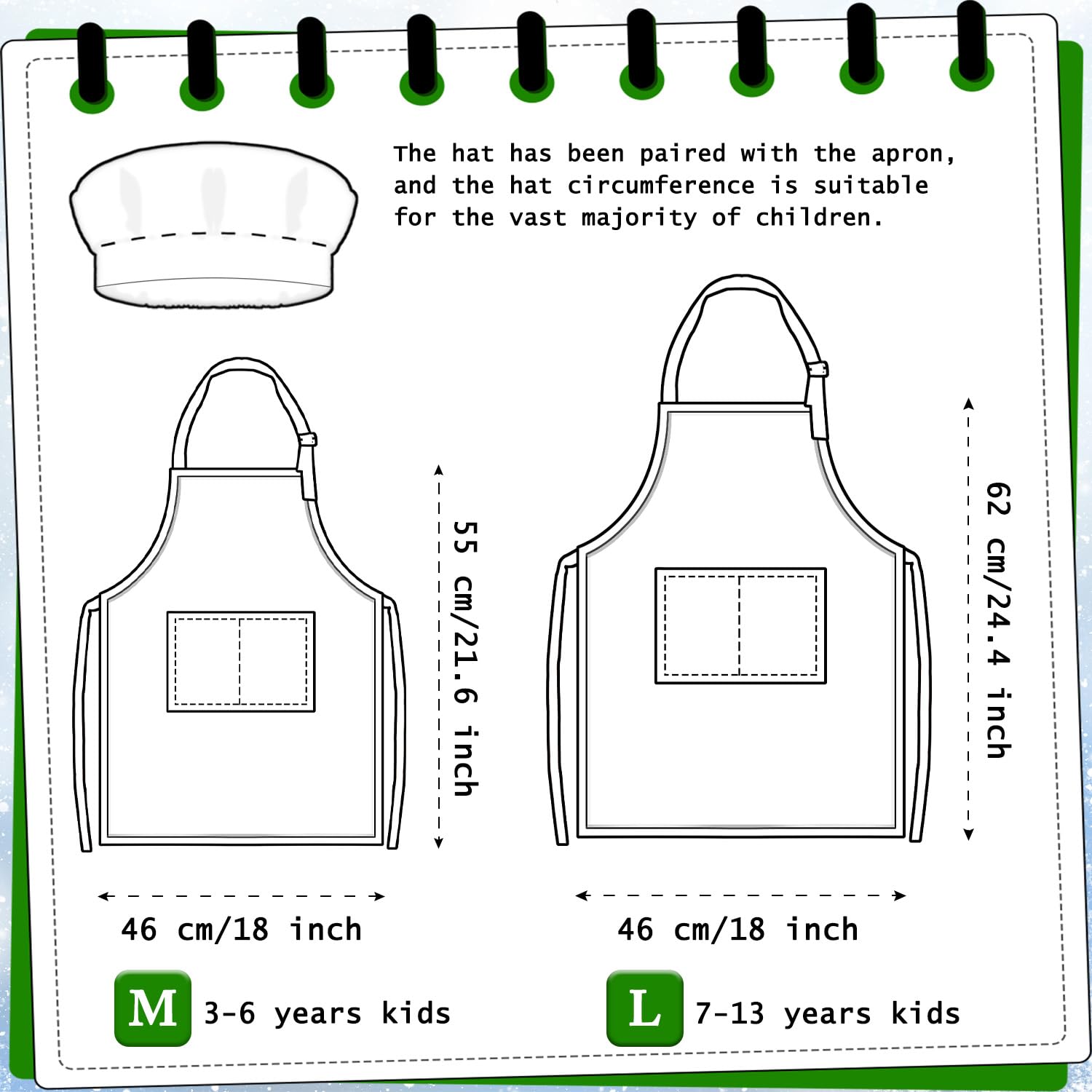 TOPWAYS Grid Kids Apron and Chef Hat Set, Adjustable Check Child Chef Aprons with 2 Pockets - Image 4
