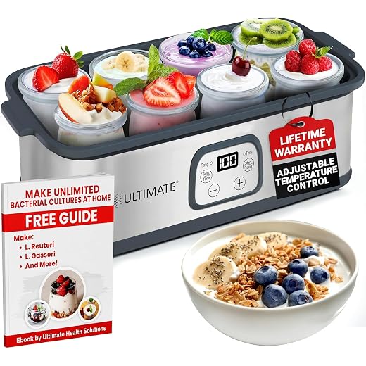 Ultimate Probiotic Yogurt Maker with Adjustable Temperature & Time Control - Make Trillions of Live Probiotics & Get Better Gut Health - ULTIMATE LIFETIME WARRANTY - Wellness Gifts for Men & Women