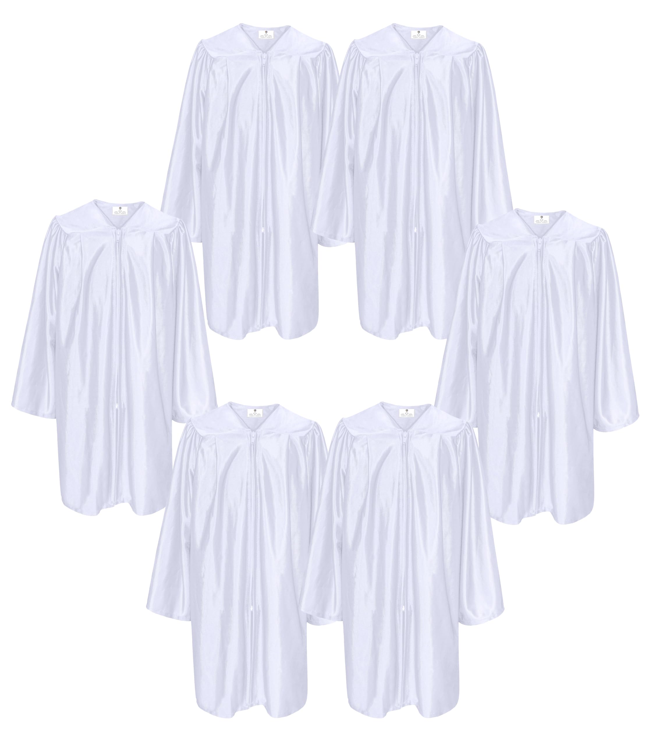 GradPlaza 6 Pcs Shiny Choir Robe Kindergarten Preschool Graduation Gown Shiny Graduation Gown for Kids White Size 24