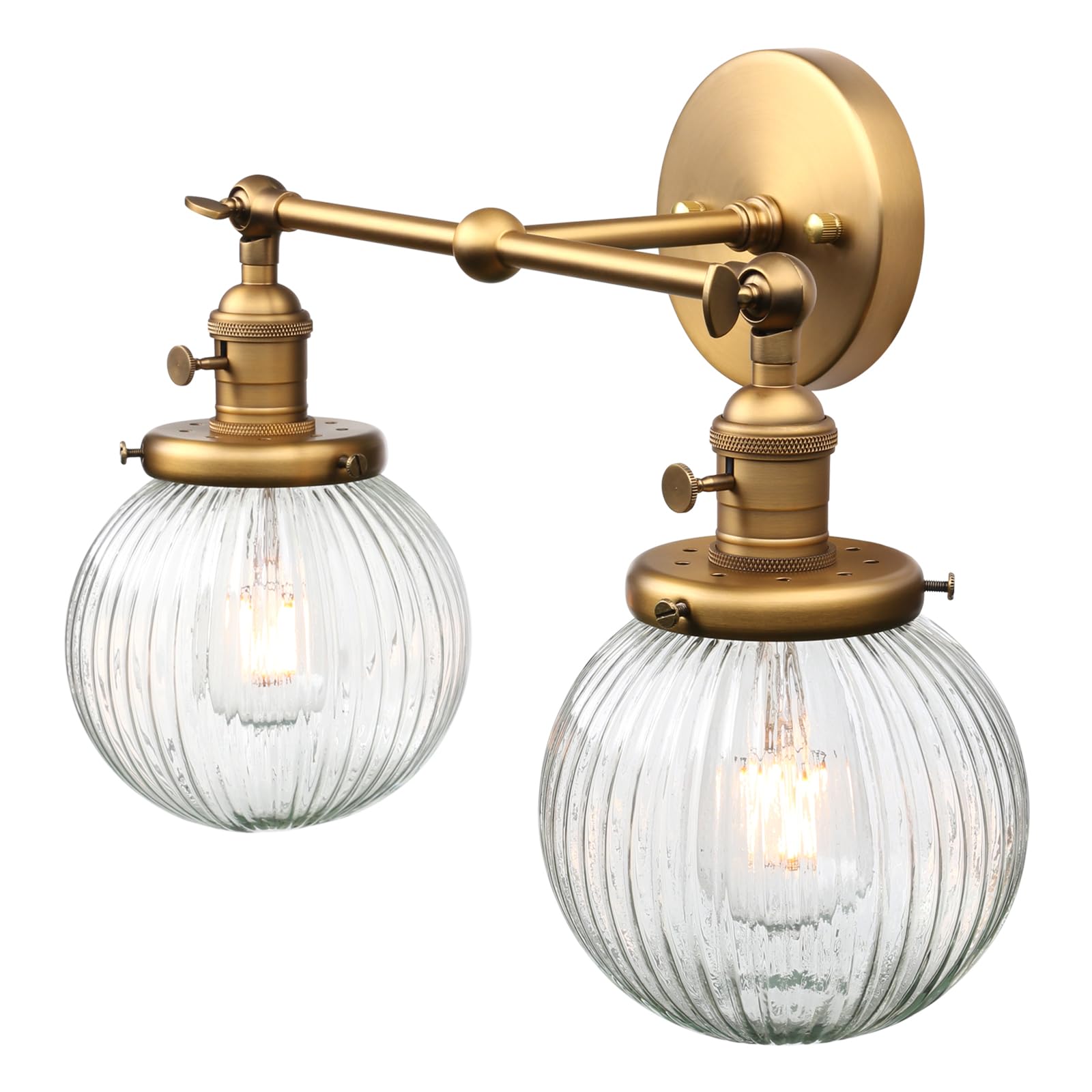 PERMO 2 Lights Sconce Industrial Wall Sconce Lighting with Ribbed Globe Lampshade (Antique)