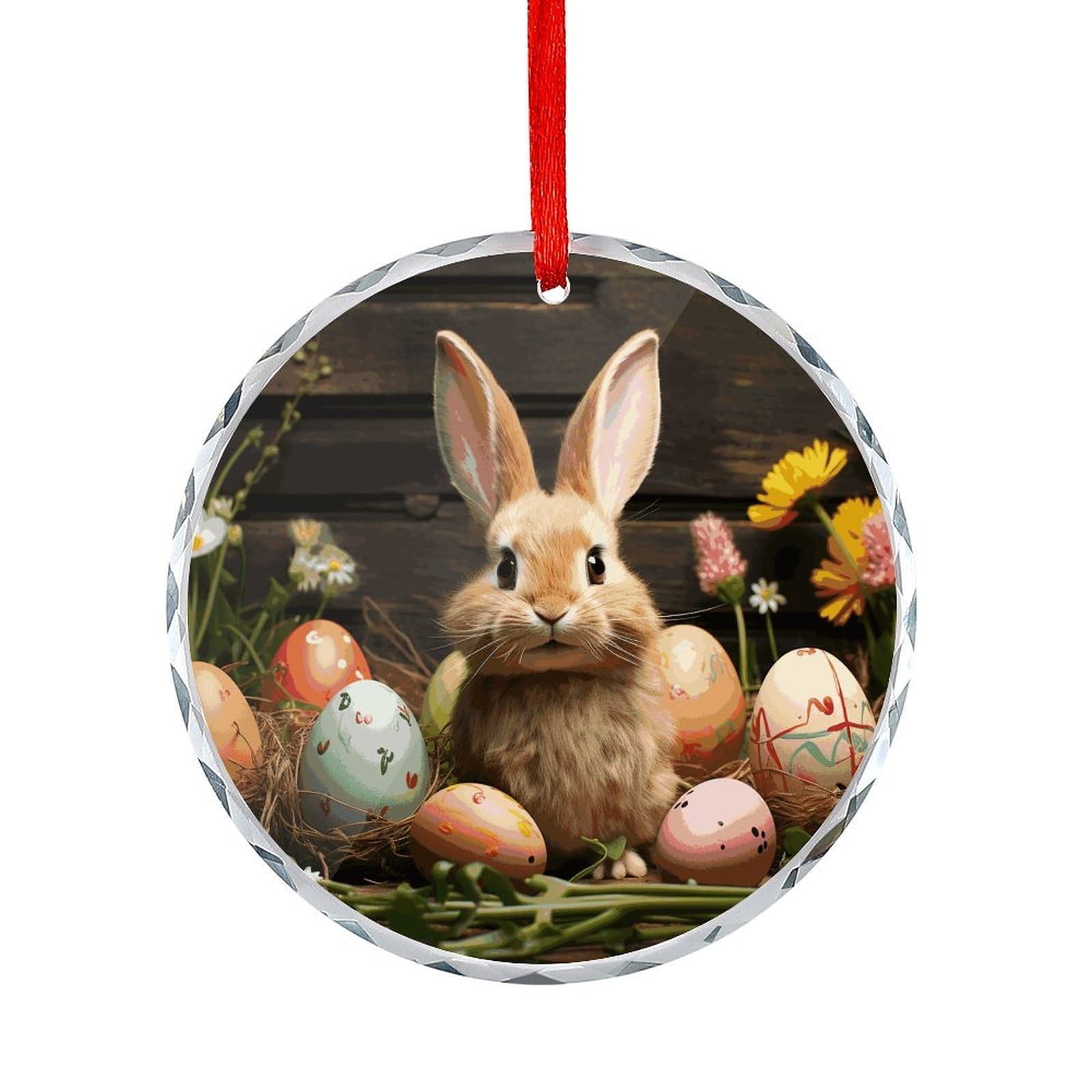Fodpand Women's Style Easter Egg Bunny Round Glass Ornament Keepsake Gift Exchange Ideas Car Decor,Christmas Ornaments For Tree Window Garden Ornaments