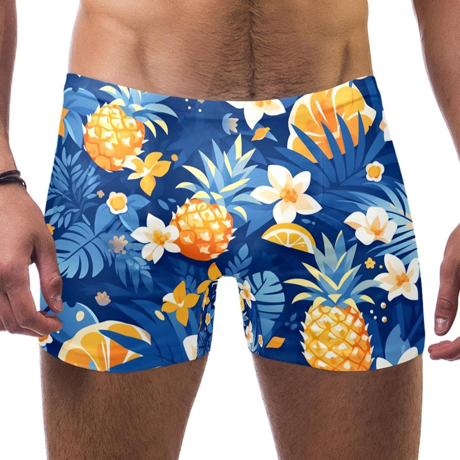 Mens Pineapple Flowers-1065 Swim Trunks Elastic Waistband Short Mens Bathing Suit, S,