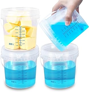 4 Pack 34 Clear Plastic Buckets with Secure Pressure Lids - Food Safe Storage Containers with Tear Strip & Blue Lines, Ideal for Food, Soup, Freezer Storage