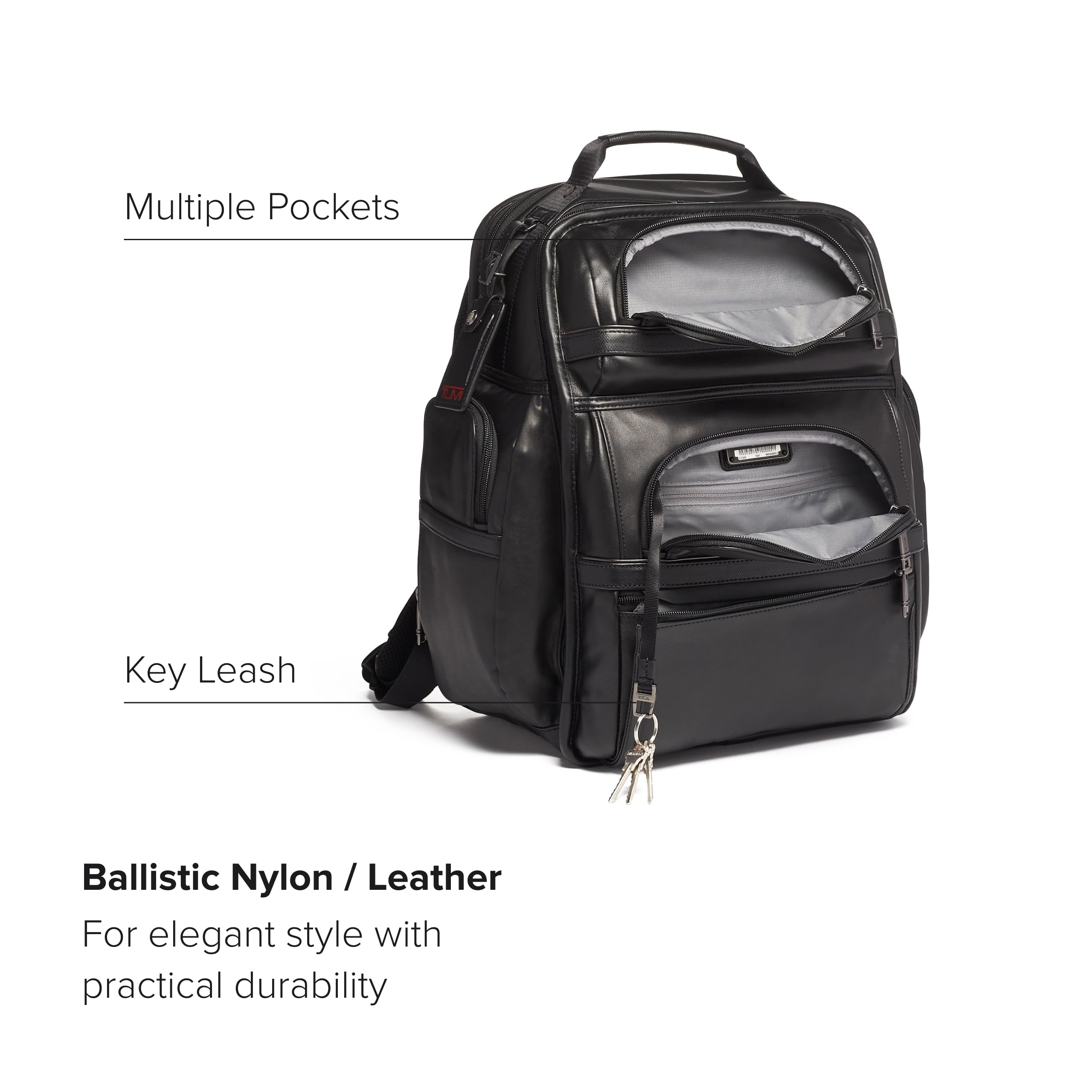 TUMI - Alpha Brief Pack - Men's Laptop Backpack with Padded Adjustable Straps - Fit up to 15" Screen - 17.0" X 12.0" X 8.0" - Black Leather