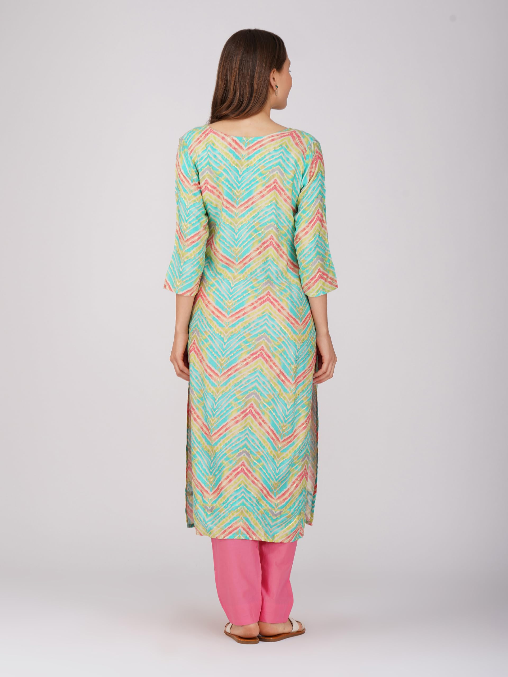 Rytras Women's Foil Printed Straight Kurta(Ryt557,Green,L)