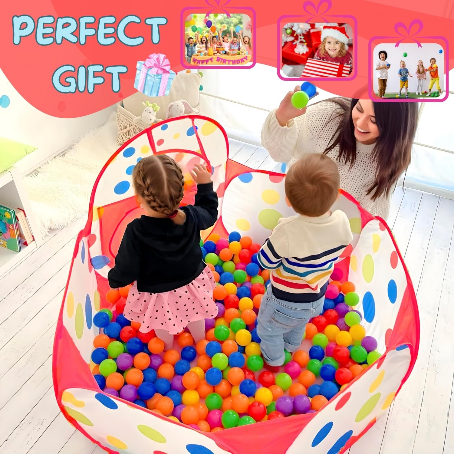 3 in 1 Pop Up di Tenda e Tunnel da Gioco Bambini : Tenda Giocattolo : Tunnel Bambino : Ball Pool per Bambini e Bambine : 2 Canestro da Baket B : Palline Non Incluse