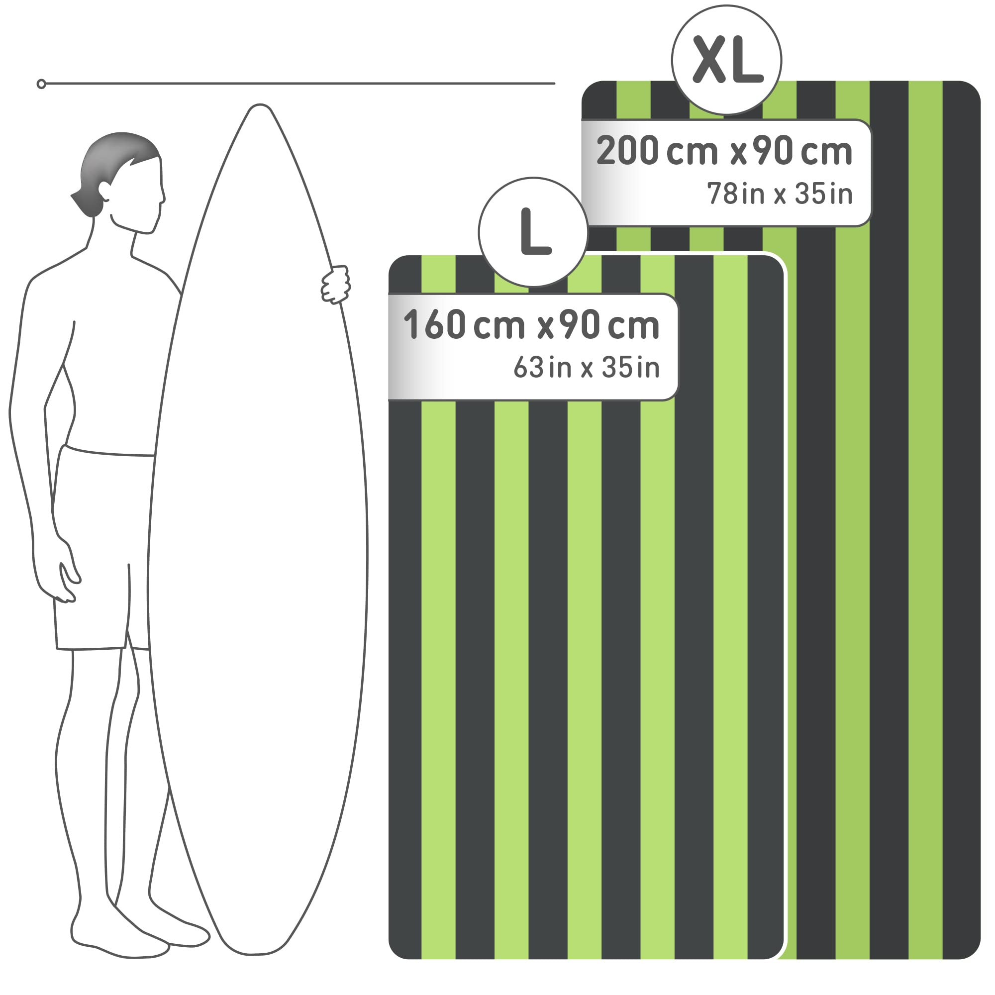 Fit-Flip Telo Mare microfibra – leggero, fine e ad asciugatura rapida - Asciugamano Microfibra Grande Telo Mare XXL - 100% riciclato - rigato verde-grigio scuro 160cmx90cm