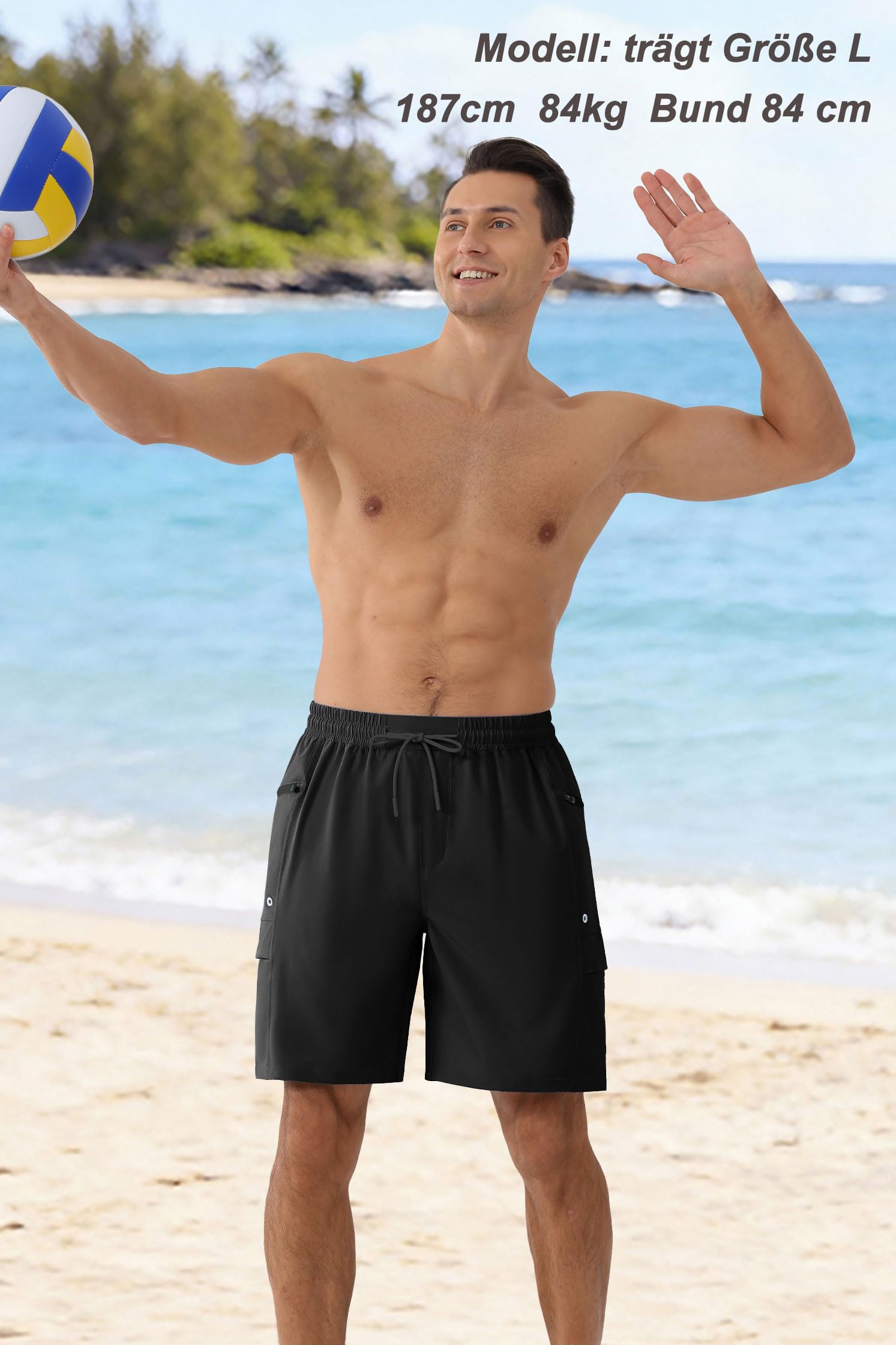 APTRO Badehose Herren ohne Futter Schnelltrocknend Lang Sporthose Badeshorts mit Reißverschlusstasche und Verstellbarem Tunnelzug
