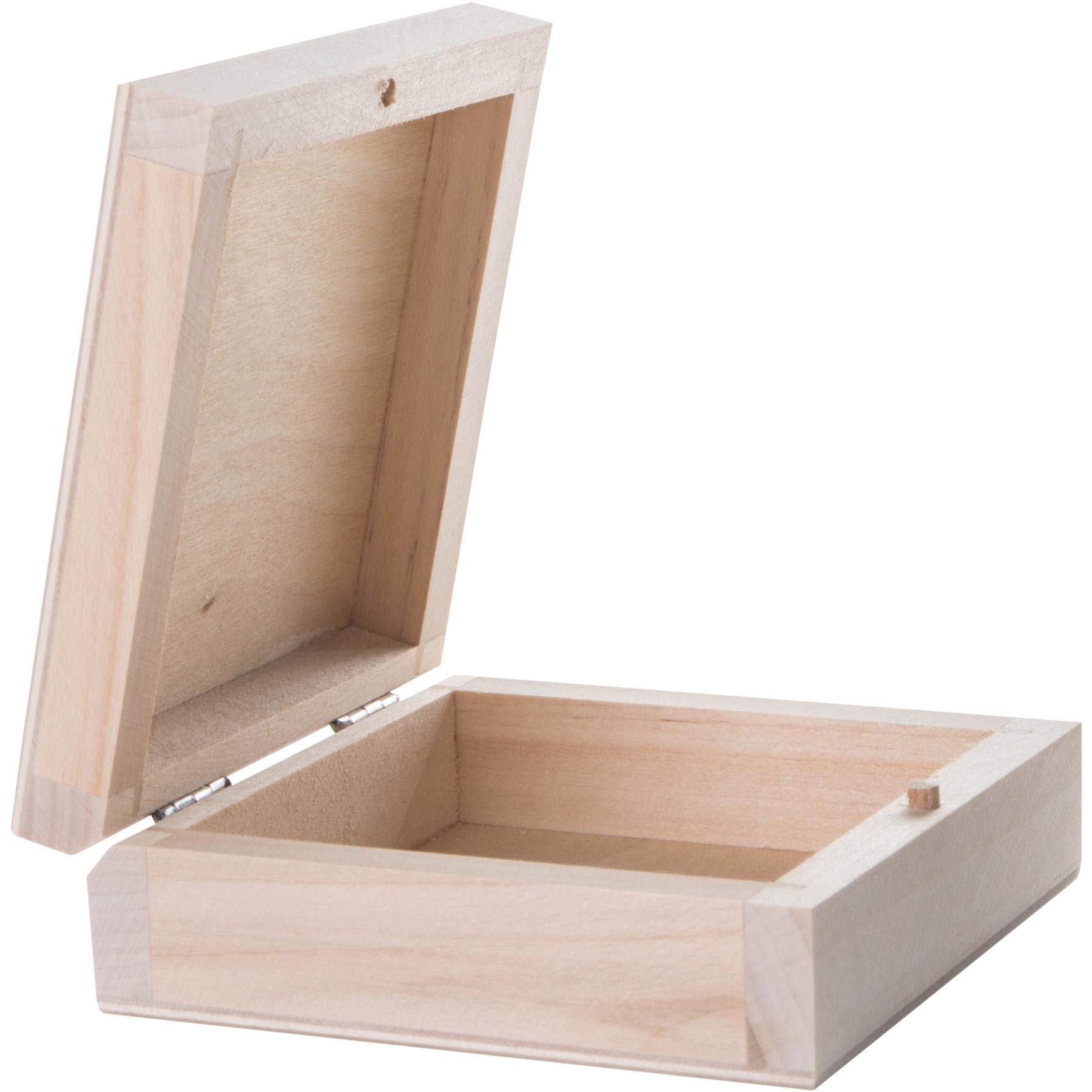 Woodeedoo Natural Small Square Decorative Wooden Box With Lid & Bolt Closure | 10 X 10 X 3.7 Cm | Jewellery Earring Trinket Keepsake Storage | Unpainted & Untreated Plain Lindenwood