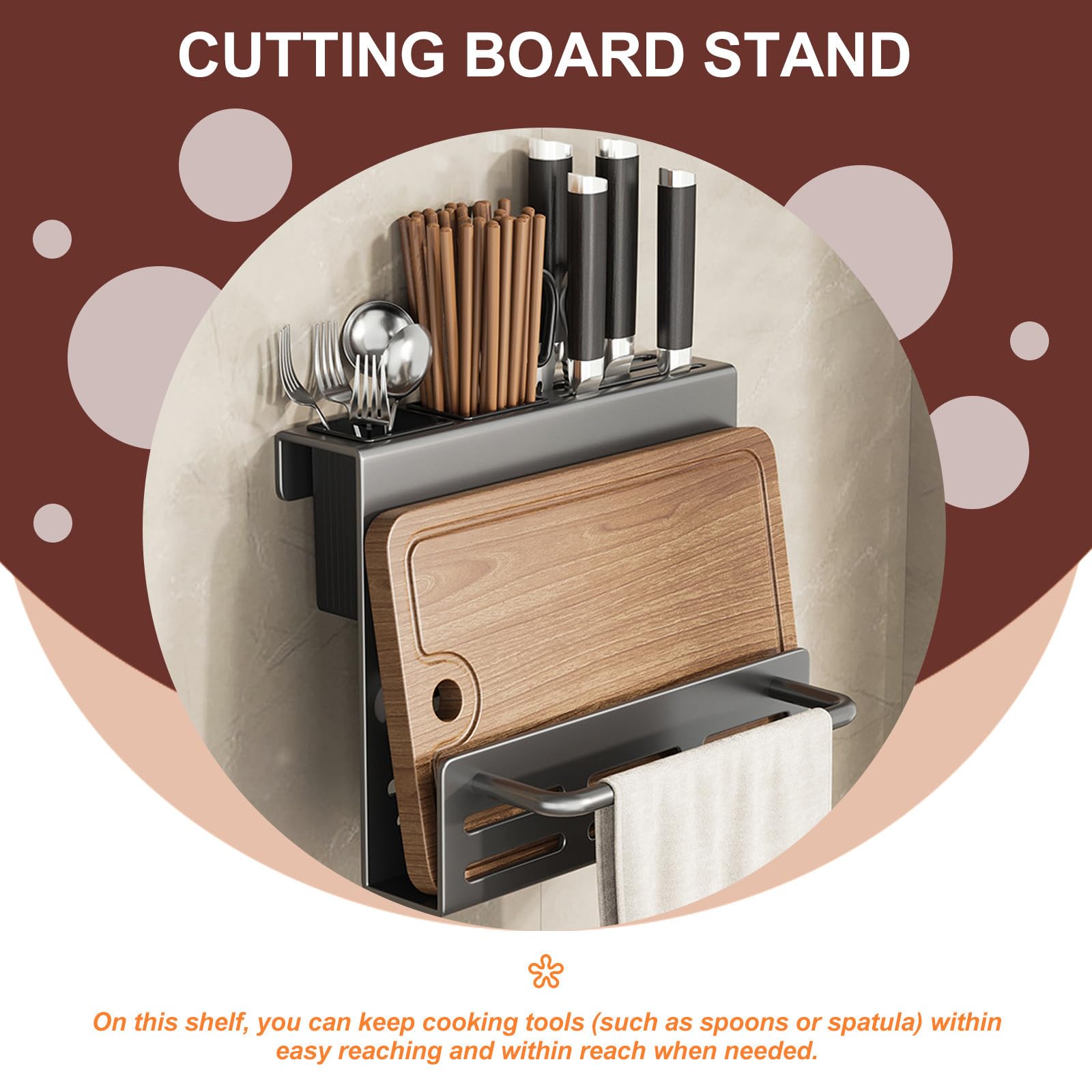 ULTECHNOVO Porte-ustensiles Mural en Abs et Acier Inoxydable pour Rangement Multifonction Support Planche à Découper et Porte-baguettes, la Cuisine Moderne