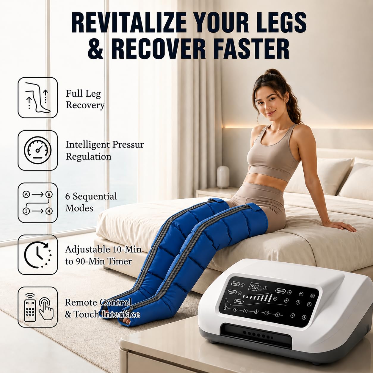 6 Cavidades de Aire, Botas de Compresión Eléctricas L/XL Drenaje Linfático y Presoterapia para Tratamiento de Lipedema, Masaje Cuerpo Completo para Relax y Recuperación