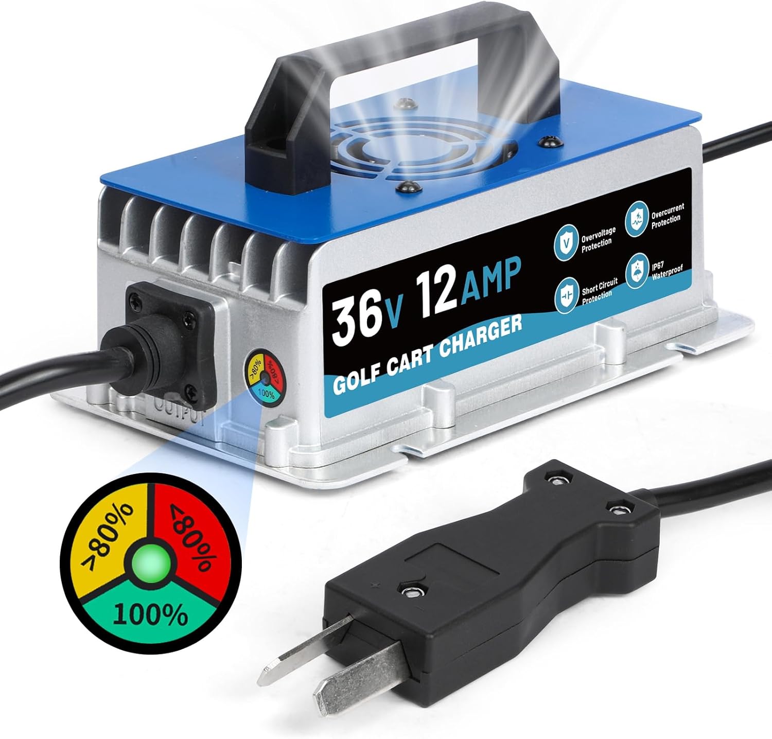 12 AMP 36 Volt Golf Cart Charger for Club Car, EZGO & Yamaha, IP67 Waterproof & Trickle Charge, 36 Volt Golf Cart Battery Charger Full Auto Charge with Crowfoot Plug, 16FT Cable for Lead-Acid Battery