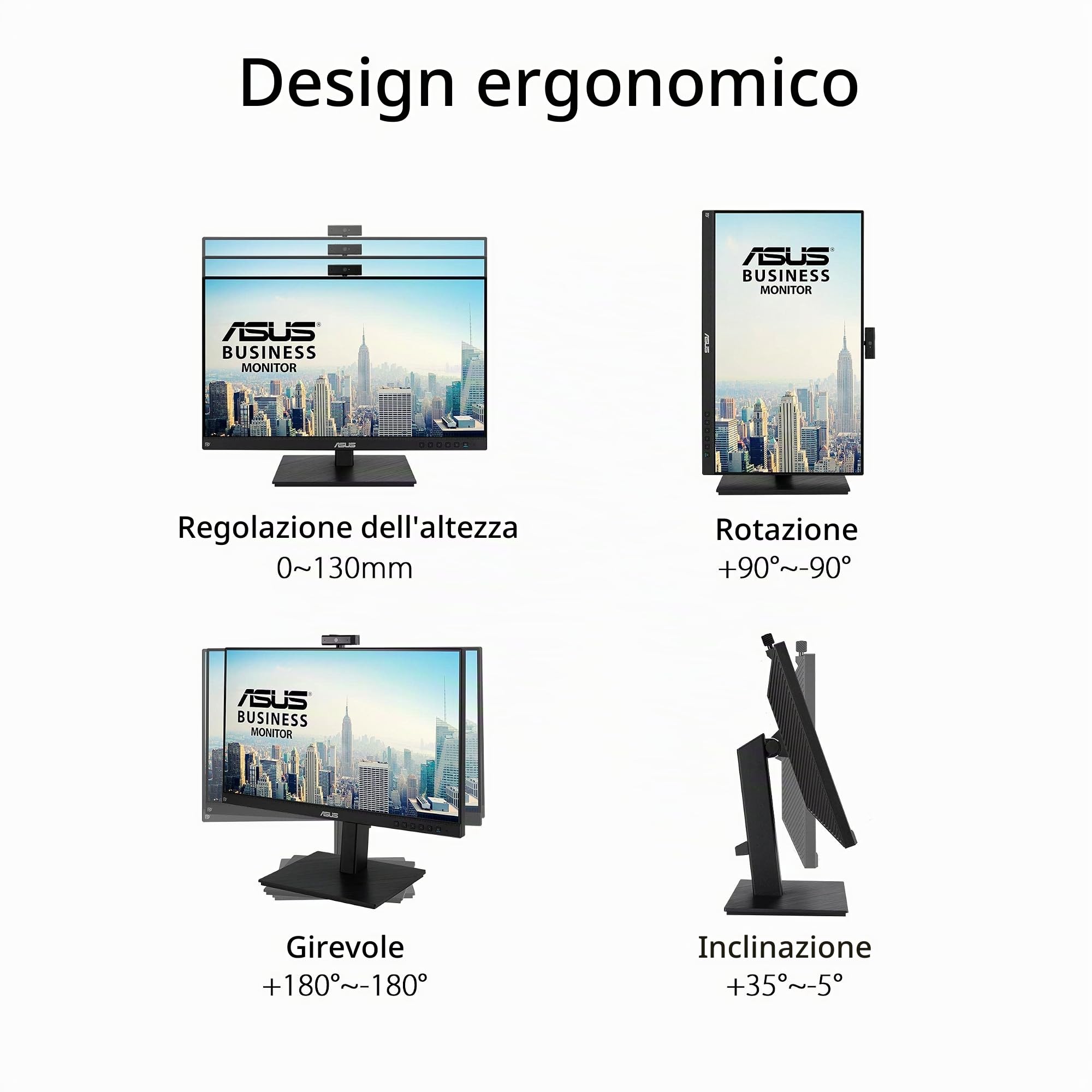 ASUS BE24EQSK, Monitor per Video Conferenze da 23,8" IPS Full HD, Nero | Design Senza Cornice, Webcam FHD, Porta per il Microfono e HDMI, Altoparlanti, Tecnologia Eye Care e Anti-Sfarfallio