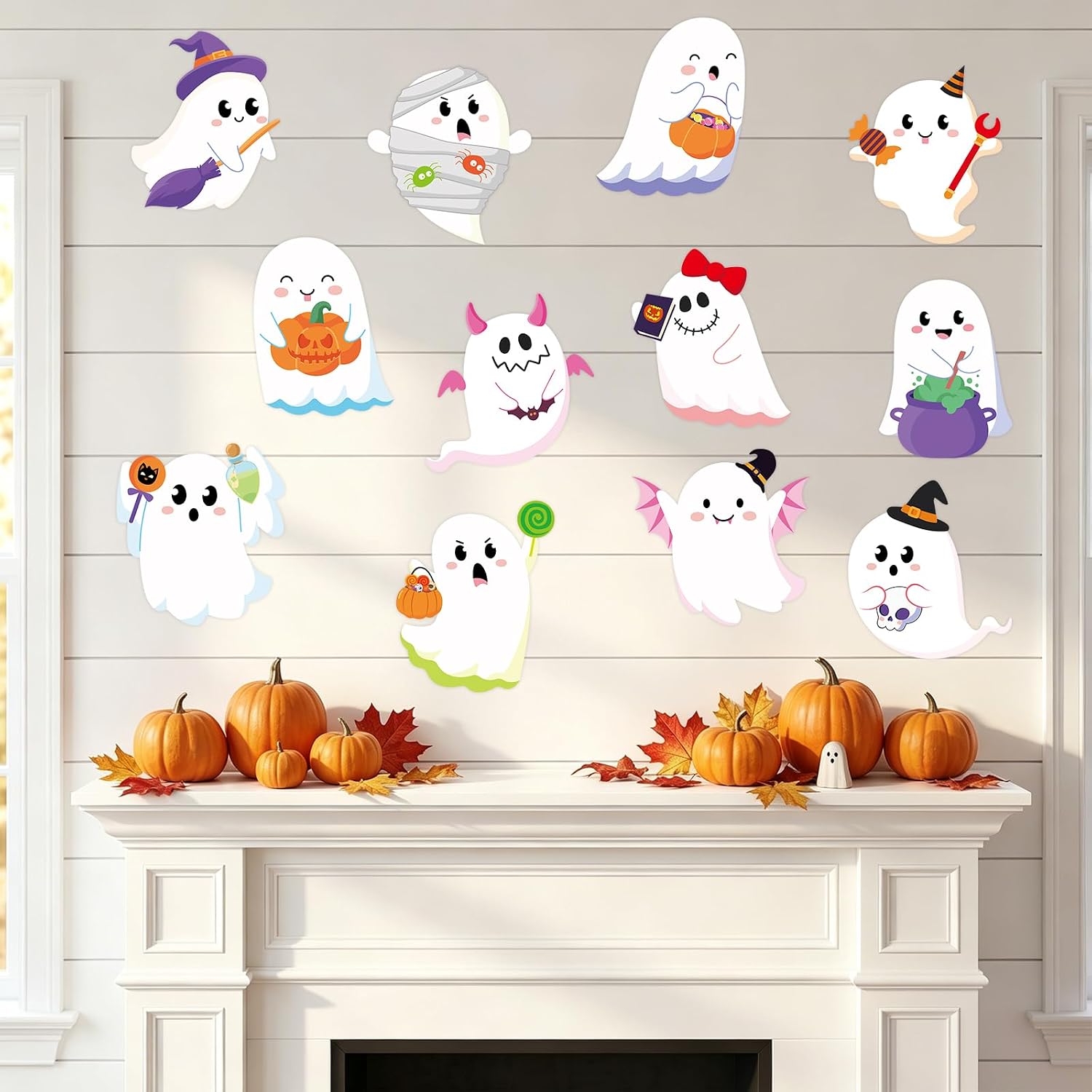 Fancy Land 60 Pcs Halloween Cutouts Ghost Bulletin Board Wall Decorations