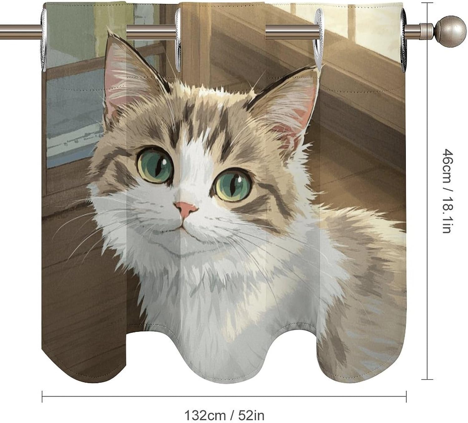 Chinese Li Hua Cat Curtain 2 Panels, Polyester Fiber, Blackout Insulated Window Curtain, Curtain Valance for Kitchen Dining Room Living Room Cafe Small Window 52 * 18.1 Inches