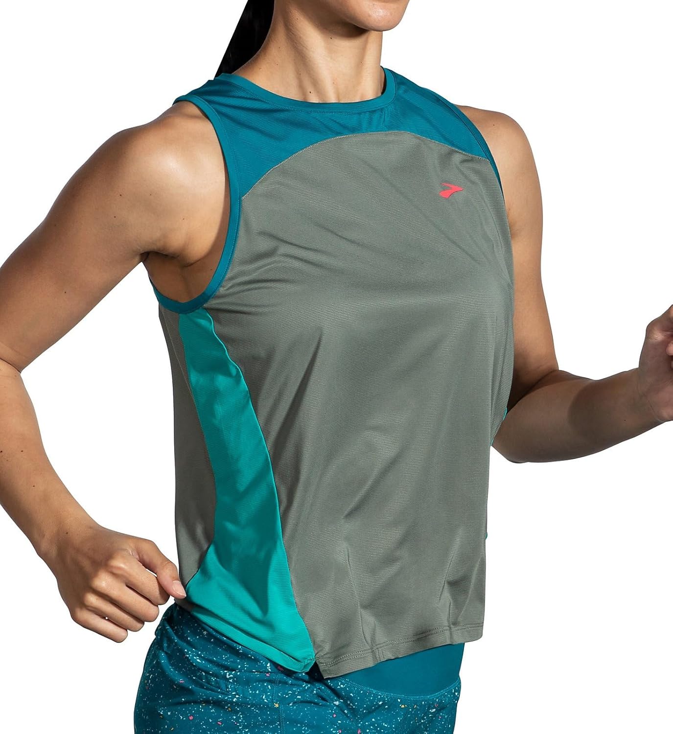 Brooks Women's Sprint Free Semi Fitted Tank 2.0, 221605, Pebble/Lagoon/Green, XL