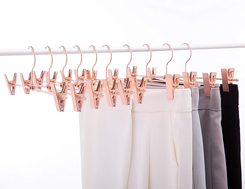 Miniatura 5 de Cocomaya Percha de metal de cobre de 13 pulgadas, resistente de oro rosa, colgador de pantalones, colgador de falda con clips ajustables (oro rosa,