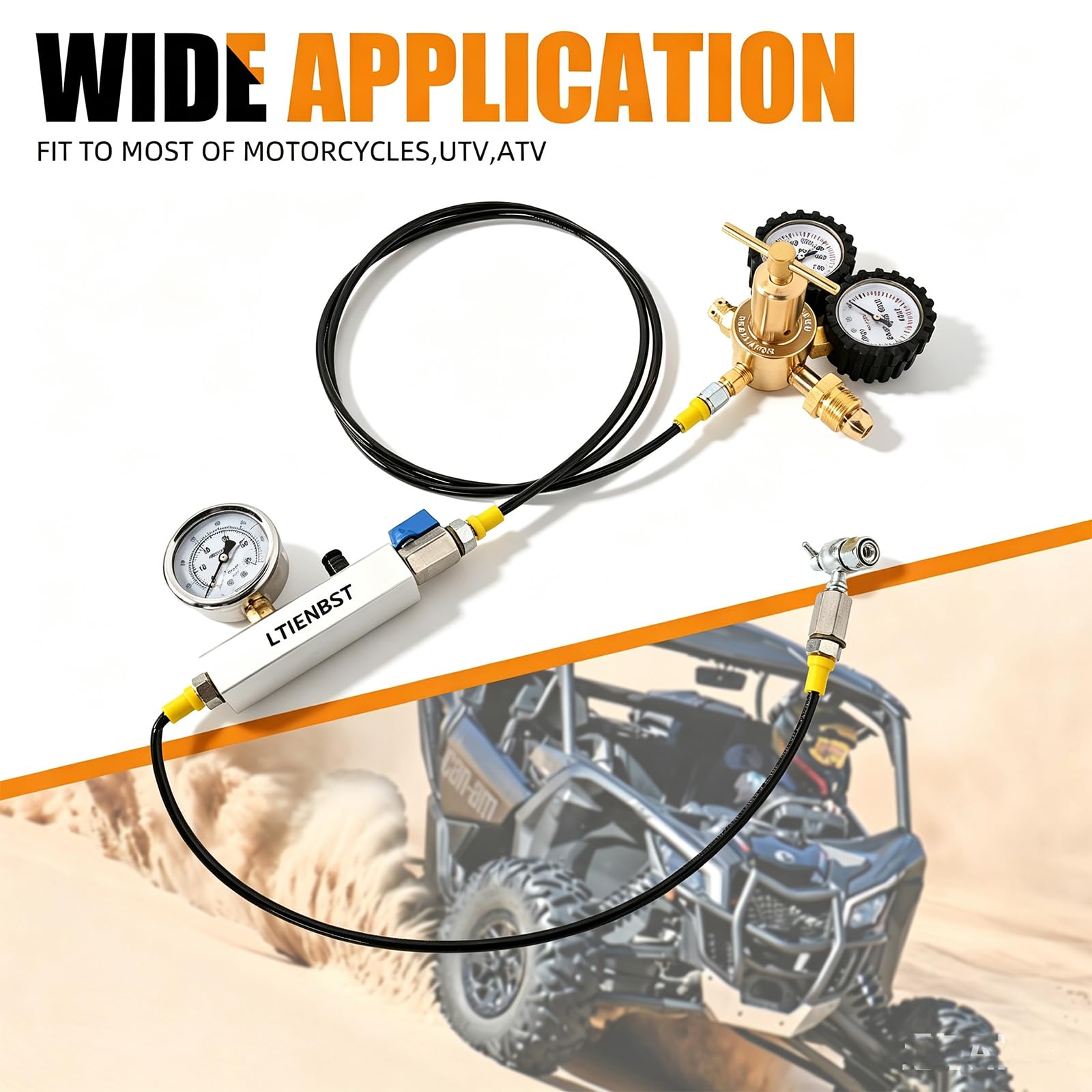 Kit de llenado de amortiguadores de nitrógeno con válvula Schrader Regulador de nitrógeno Herramienta de llenado de amortiguadores Compatible with Off-road Bike, ATV, ATC, UTV, Dirt Bike