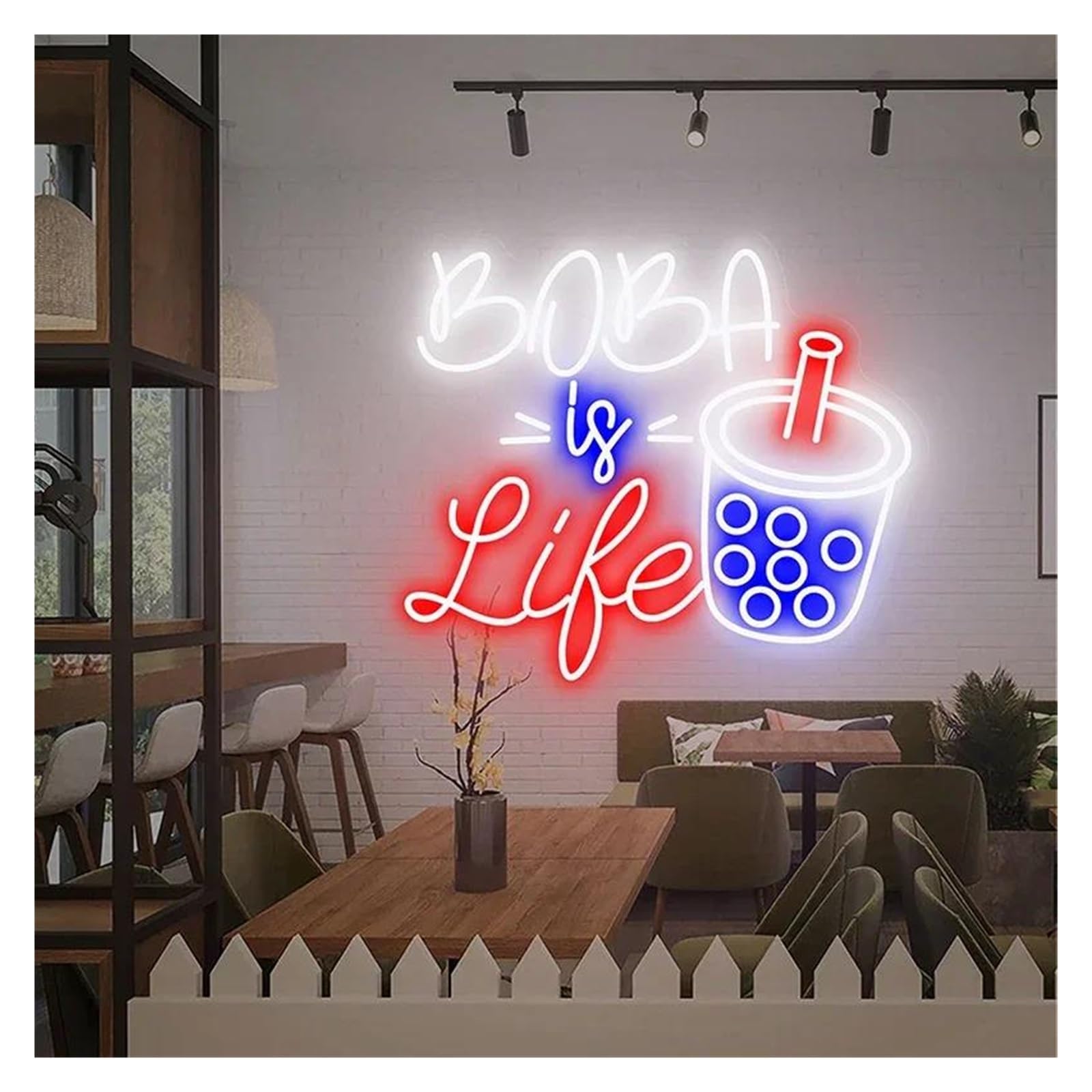 Shouxi D Sign Lamp Boba Is Life Neon Sign Bubble Tea Milk Tea Rinks Coffee Bar Shop Wall Ecor Business Restaurant Welcome Sign(,60Cm)
