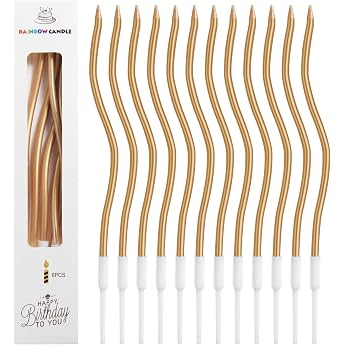 12 Curved birthday candles Lang D nn 16CM birthday candles with holders Slim cake candles Cupcake candles Metallic spiral cake candle for baby shower party wedding decoration