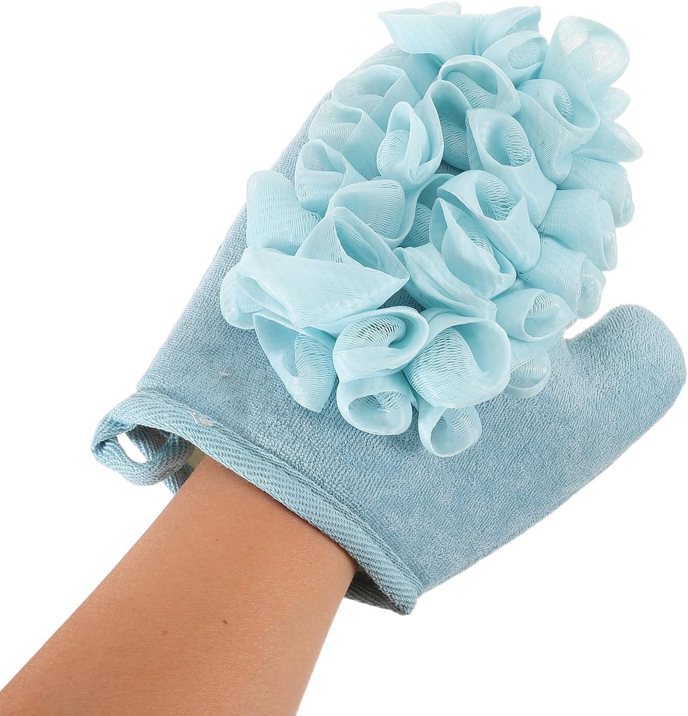 BETOOKY 2pcs Double-Sided Exfoliating Back Scrubber Gloves for Shower, Deep Exfoliating Body Wash Mitt with Dual Texture, Polyester Fiber Bath Loofah Sponge for Home Use and Skin Care