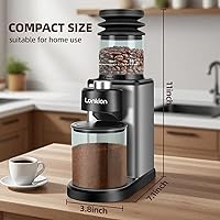 Vista 6 de Molinillo de café, Lonkion Molinillo de café cónico con 25 ajustes de molienda para 12 tazas, uso doméstico, diseño de gran capacidad, acero