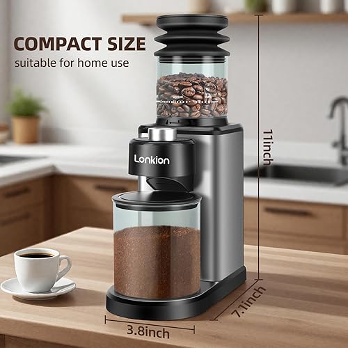 Miniatura 6 de Molinillo de café, Lonkion Molinillo de café cónico con 25 ajustes de molienda para 12 tazas, uso doméstico, diseño de gran capacidad, acero