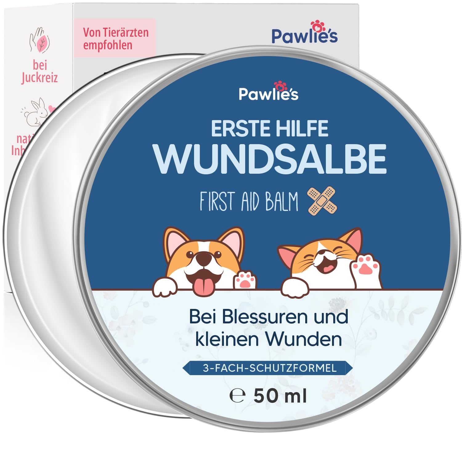 Pawlie's Wundsalbe für Hunde & Katzen (50ml) | Schnelle Regeneration & sanfte Reinigung | Anti-Juckreiz-Formel für gereizte Haut | Einfach & sicher (auch bei Ablecken) | Made in Germany