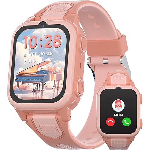 4G Kids Smart Watch with GPS Tracker Video Voice Calling Text Chat SOS Call, Waterproof Smartwatch Age 5-12, Wallpaper Store School Model Camera Pedometer Games Alarm Clock Stopwatch for Kids(Pink)